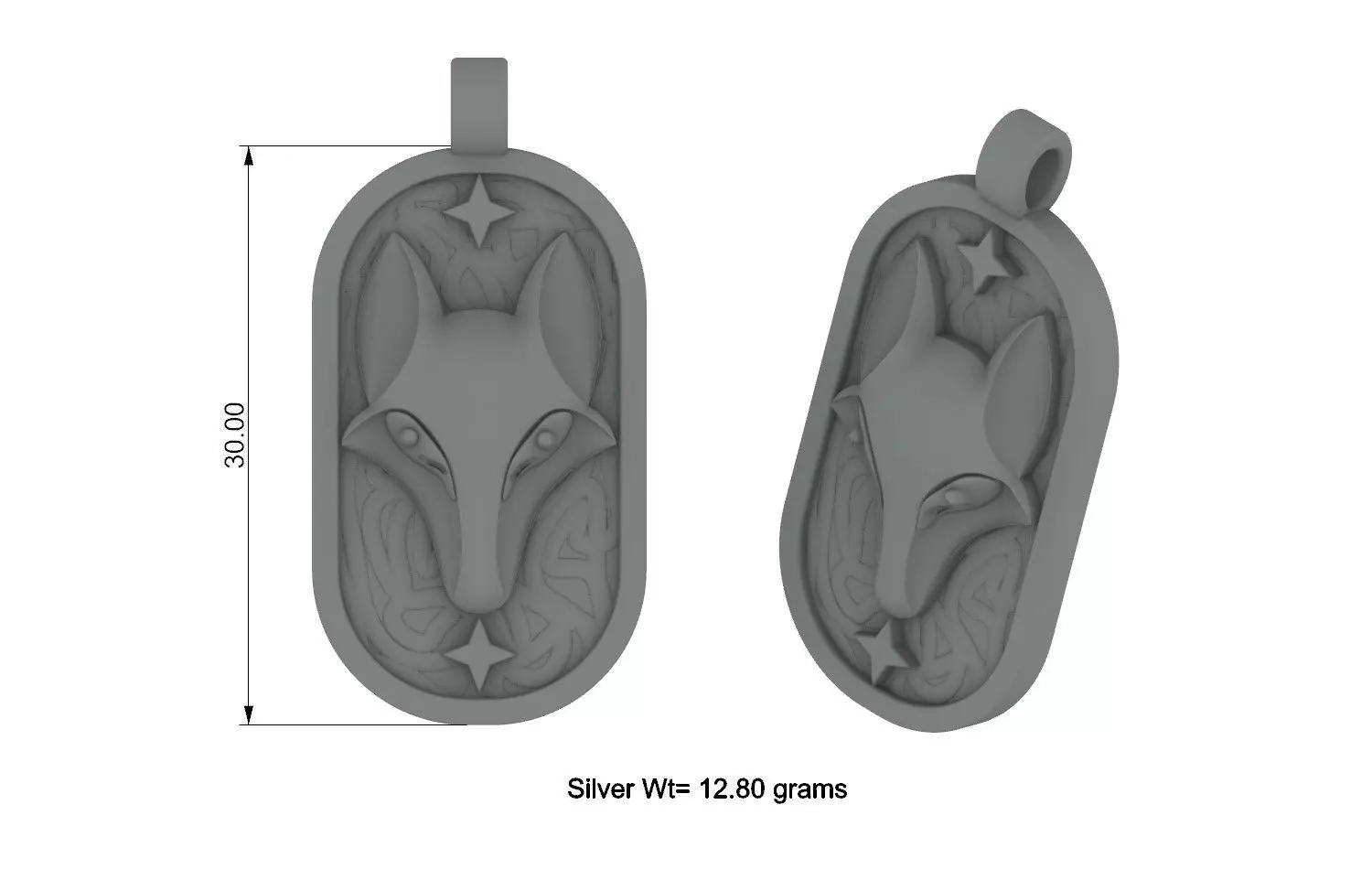 Wolf Oxidised silver pendant jewelry design 3D print model