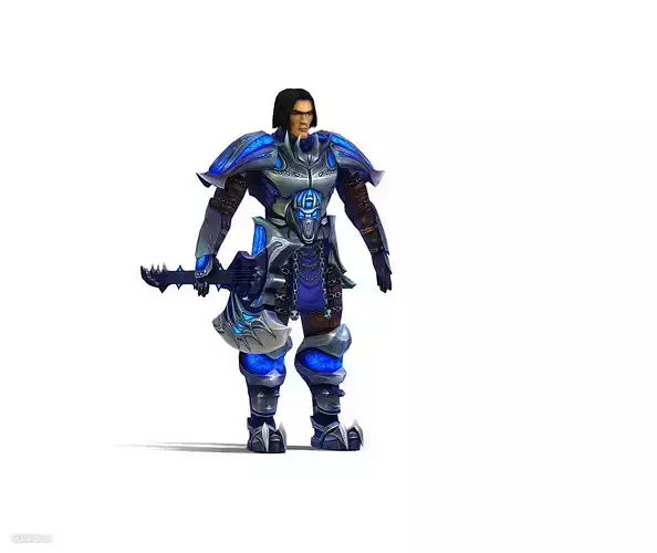 Animated Futuristic Warrior Heavy Armor Axe Low-poly 3D model