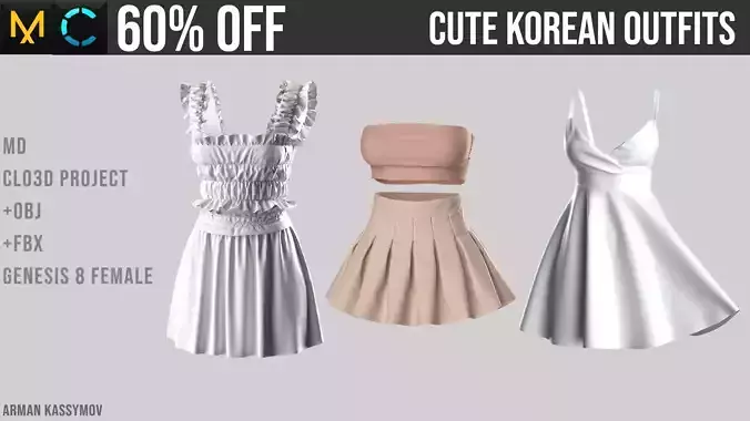 CUTE KOREAN BUNDLE Marvelous Designer Project FBX OBJ
