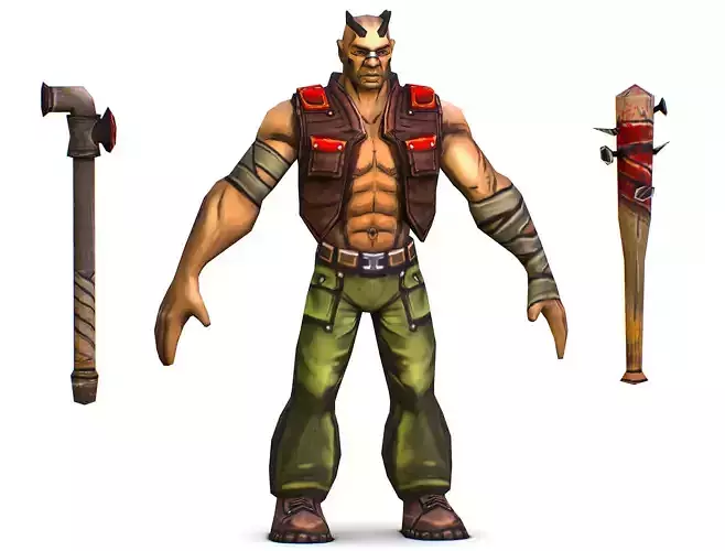 Low Poly Bandit Man Cartoon Character