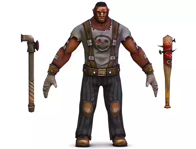 Low Poly Bandit Man Cartoon Character