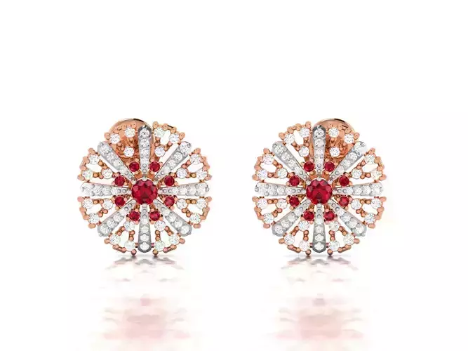 Women diamond flower earrings 3dm render detail