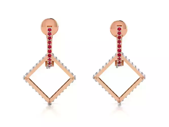 Women diamond square earrings 3dm render detail