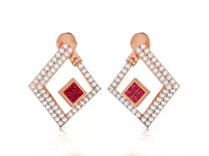 Women diamond square earrings 3dm render detail
