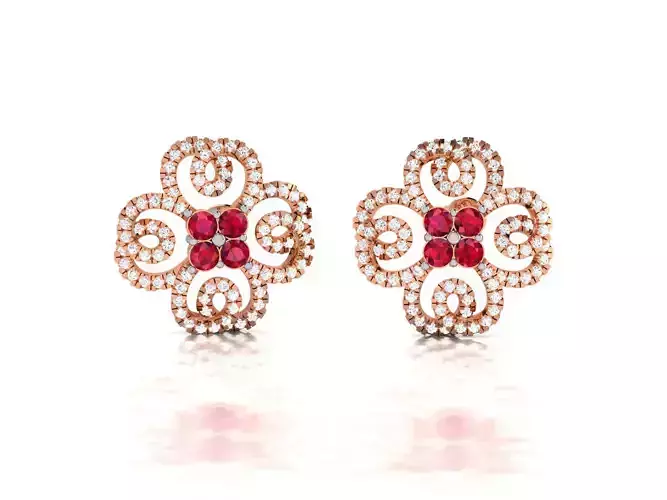 Diamond flower Women earrings 3dm render detail