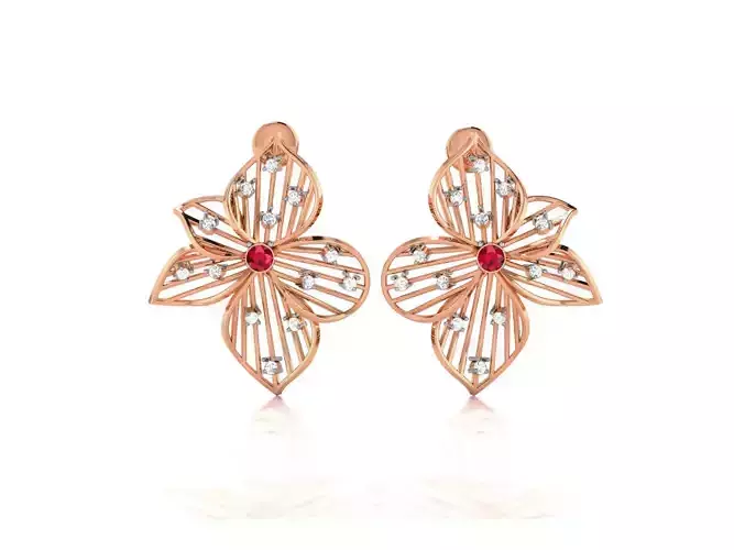 Women diamond flower earrings 3dm render detail
