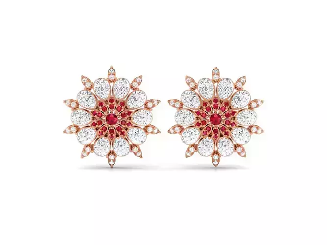 Diamond flower Women earrings 3dm render detail