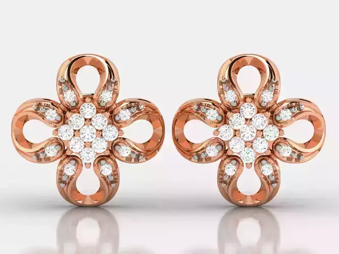 Women diamond flower earrings 3dm render detail