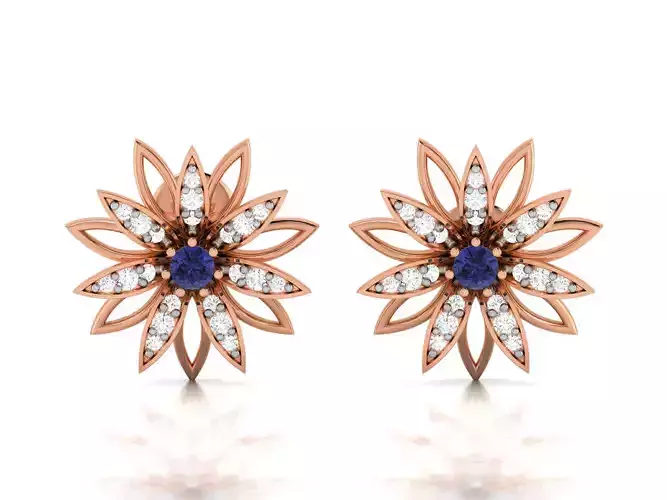 Diamond flower Women earrings 3dm render detail