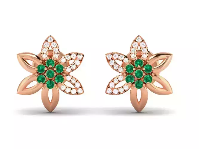 Diamond flower Women earrings 3dm render detail