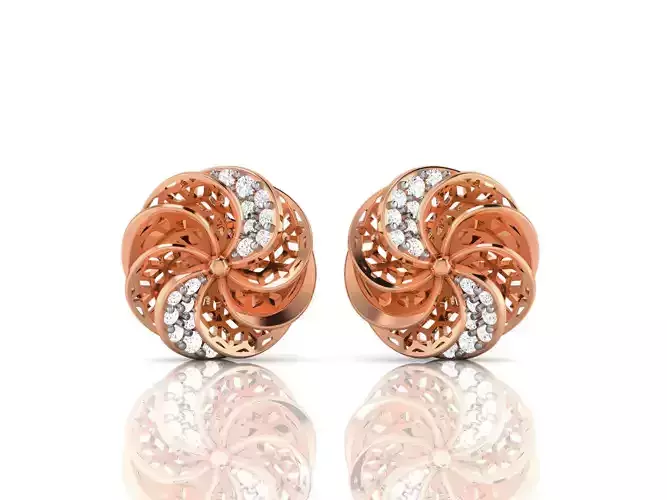 Women diamond flower earrings 3dm render detail