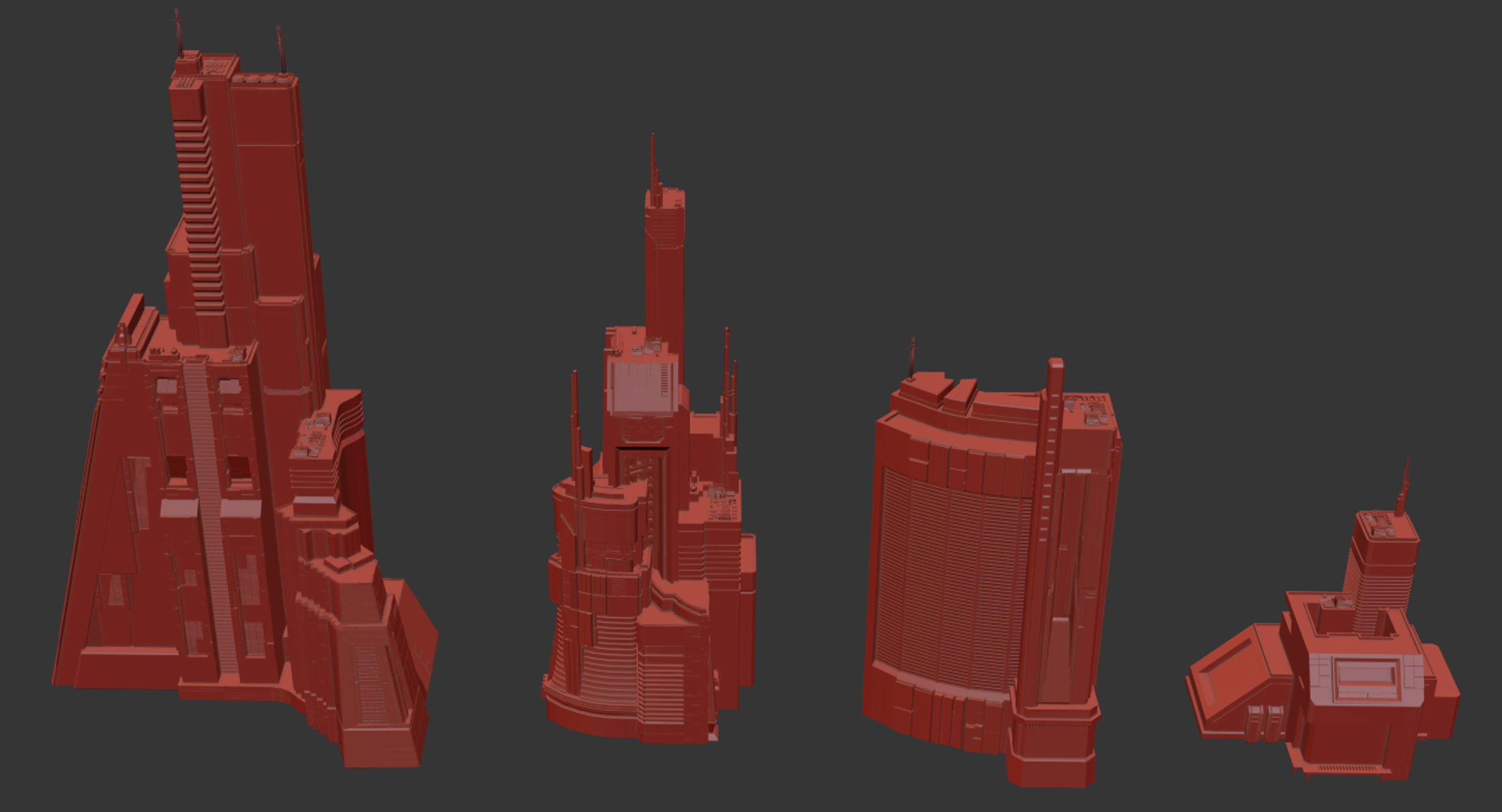 Brutalist Sci Fi Skyscrapers Kit 3D model_17