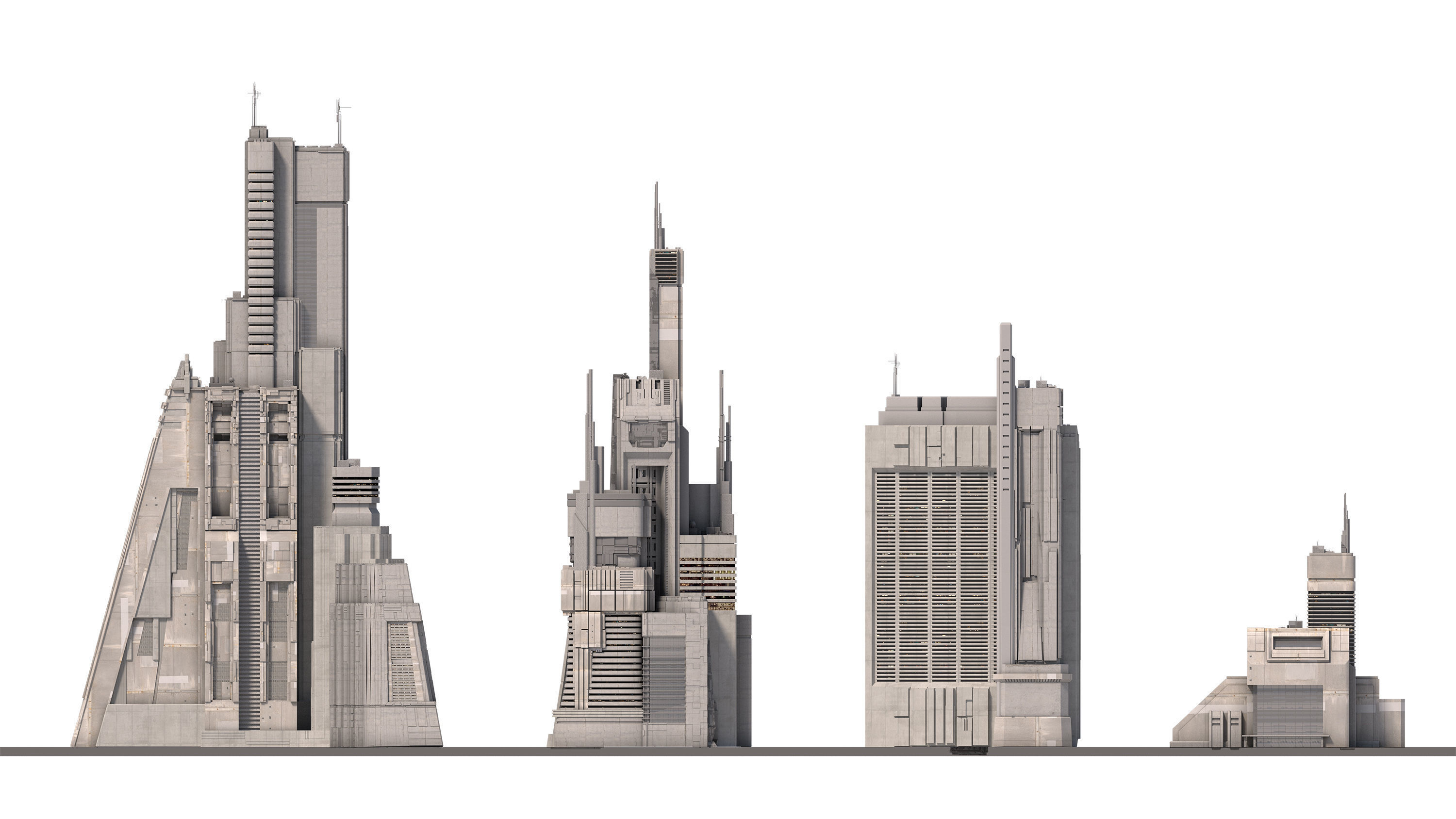Brutalist Sci Fi Skyscrapers Kit 3D model_11