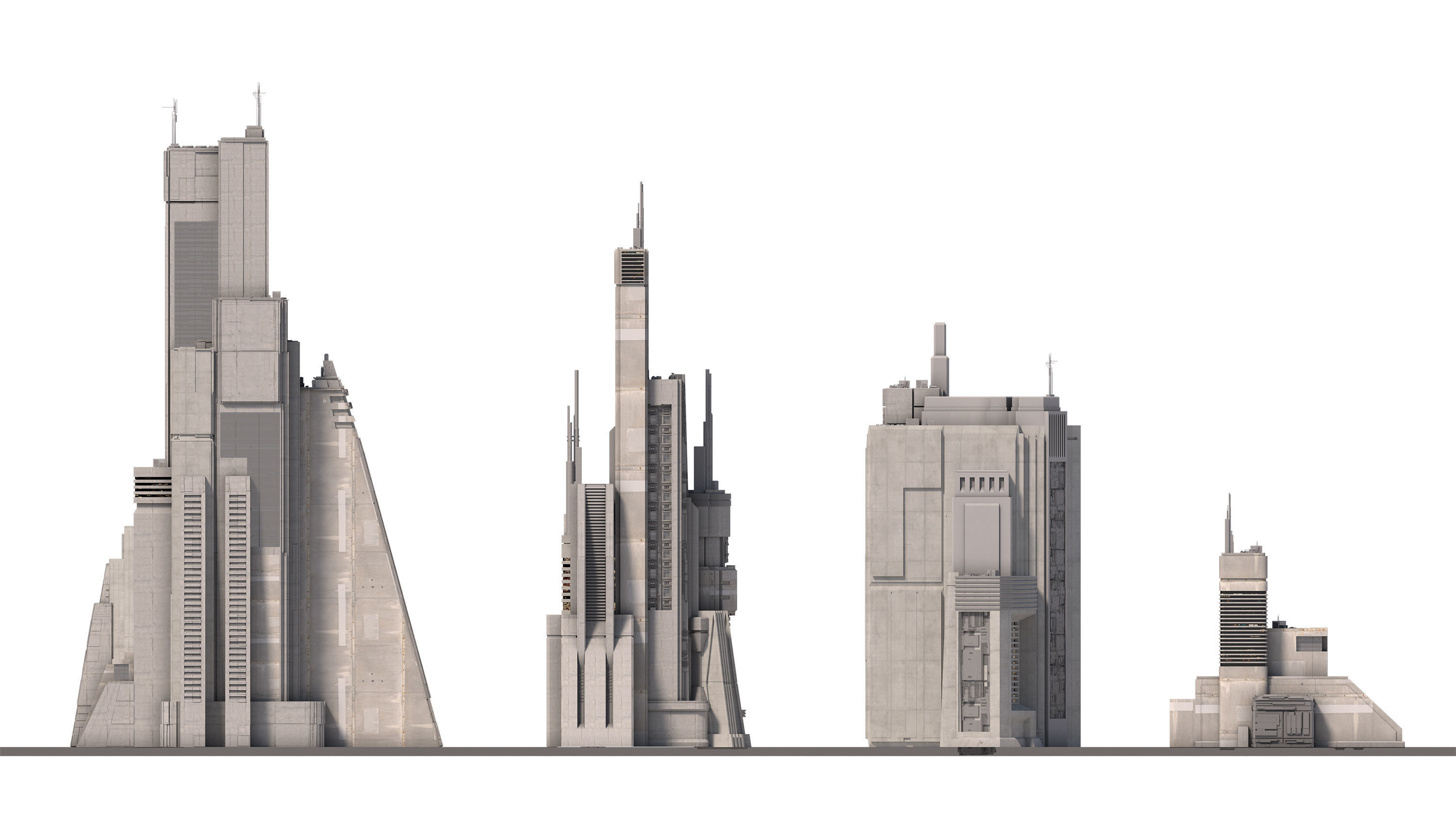 Brutalist Sci Fi Skyscrapers Kit 3D model_12