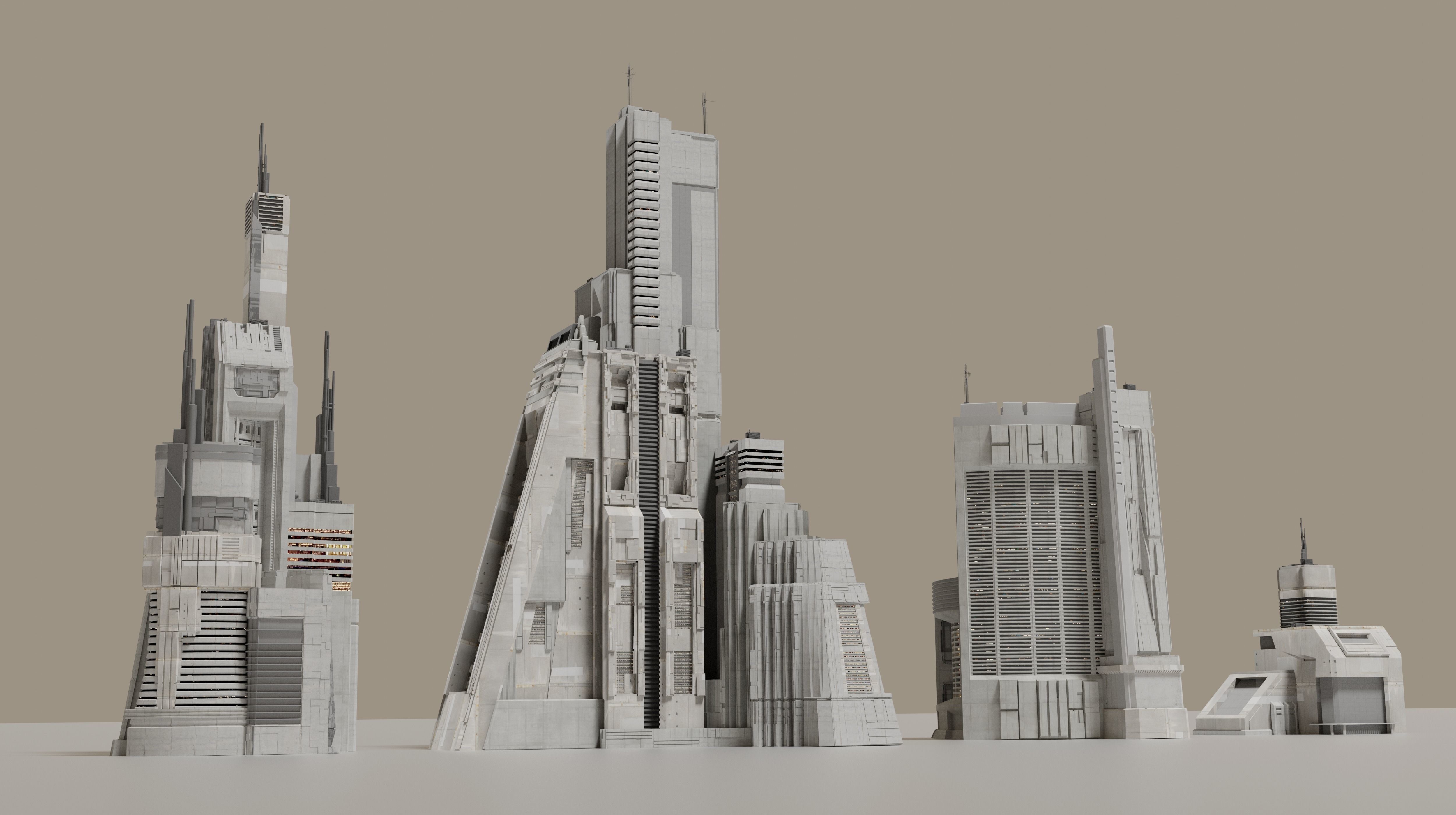 Brutalist Sci Fi Skyscrapers Kit 3D model_15