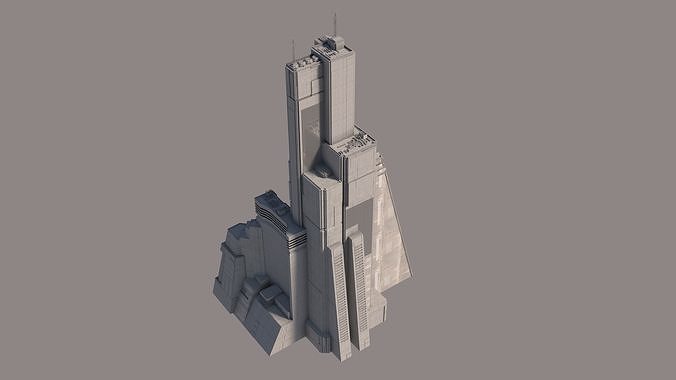 Brutalist Sci Fi Skyscrapers Kit 3D model 3