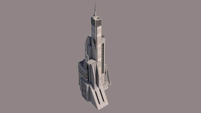 Brutalist Sci Fi Skyscrapers Kit 3D model 5