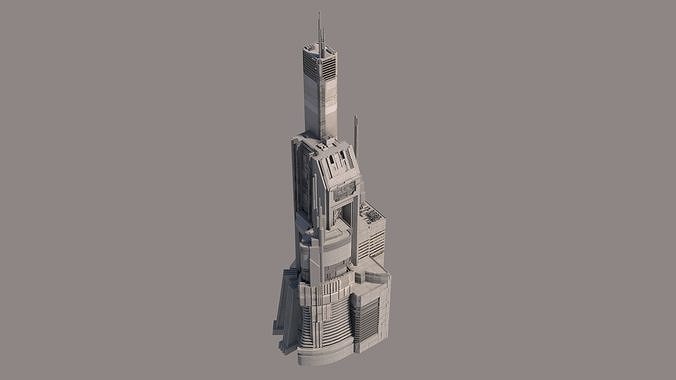 Brutalist Sci Fi Skyscrapers Kit 3D model 4