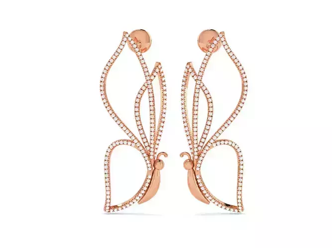 Butterfly long earrings 3dm render detail