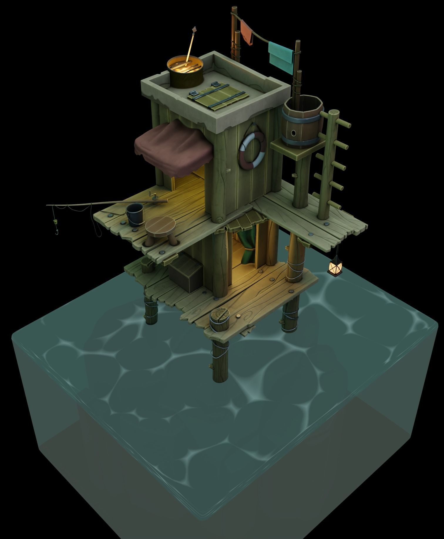 Stylized Environment Fish Dock 3D model_2
