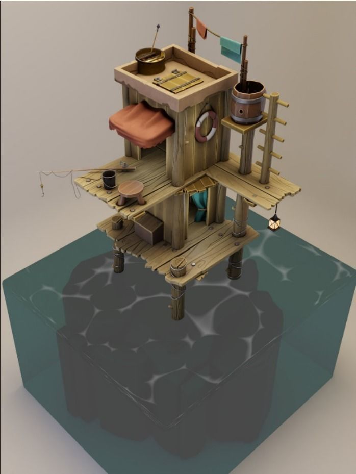 Stylized Environment Fish Dock 3D model_1