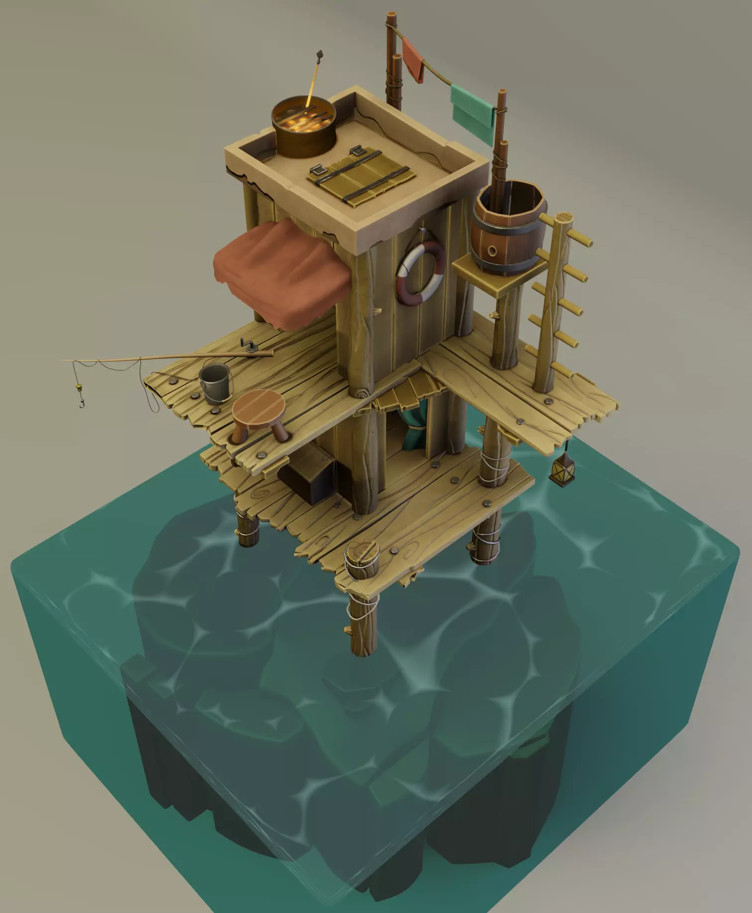 Stylized Environment Fish Dock 3D model_0