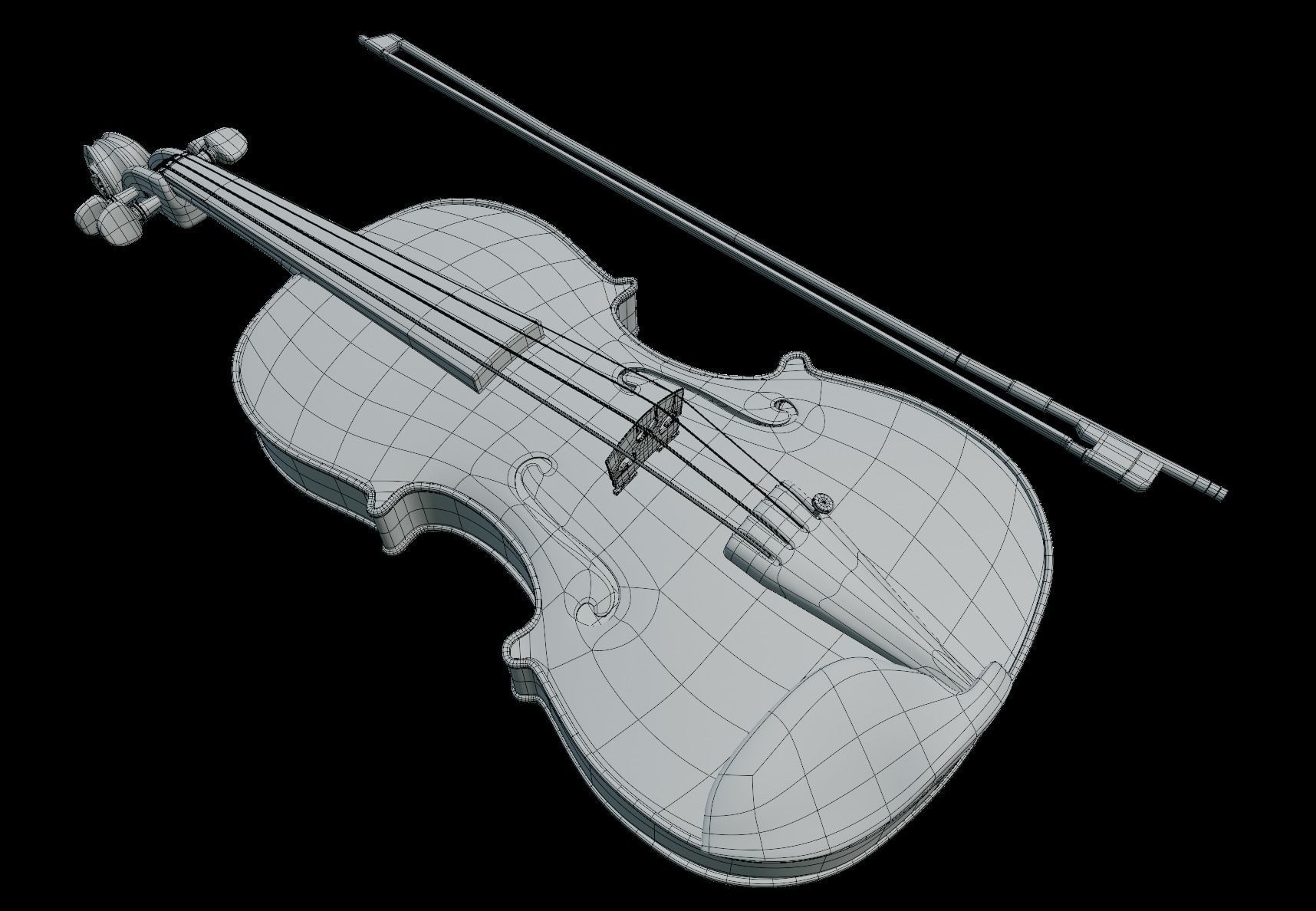 Violin with bow 3D model_2