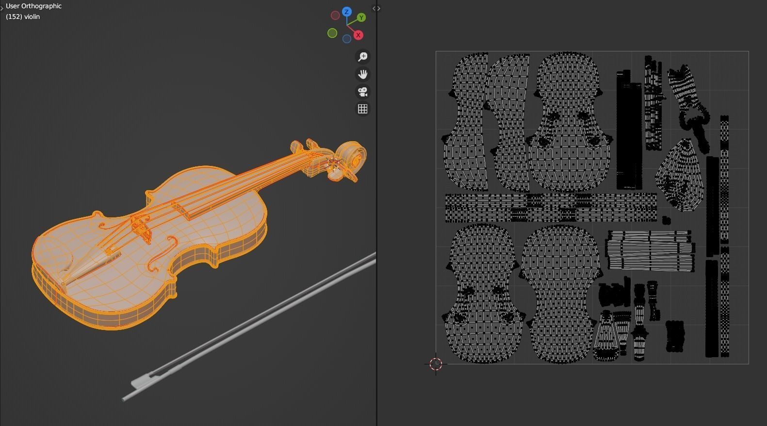 Violin with bow 3D model_3
