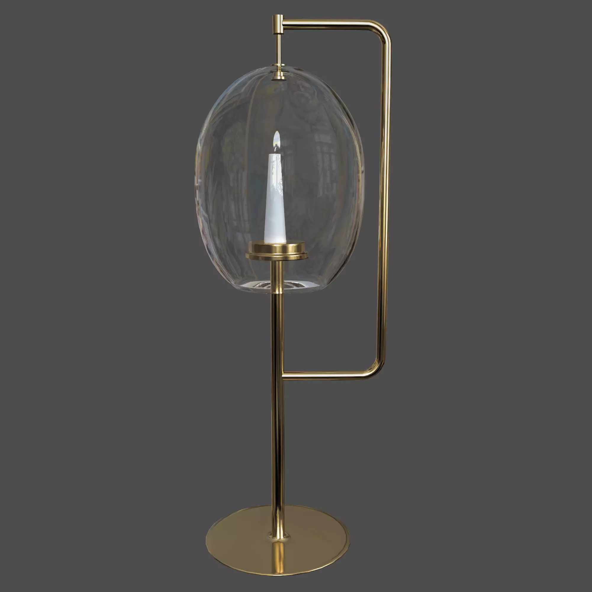 candle set 3 gold and glass lamp with in it Free 3D model