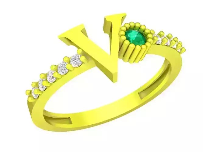 V letter diamond woman ring 4382