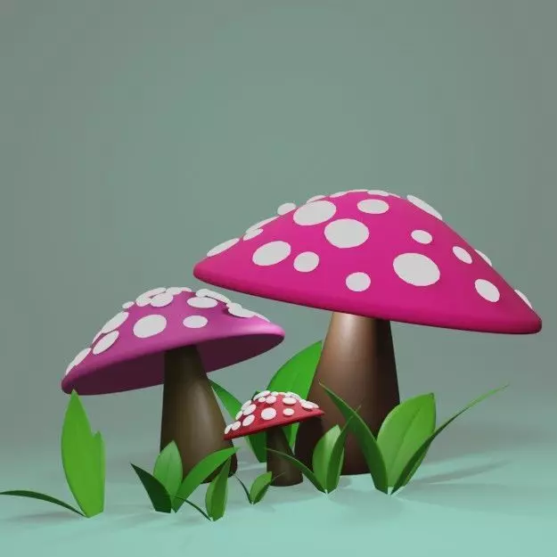 Mushroom three mushrooms on grass Free low-poly 3D model
