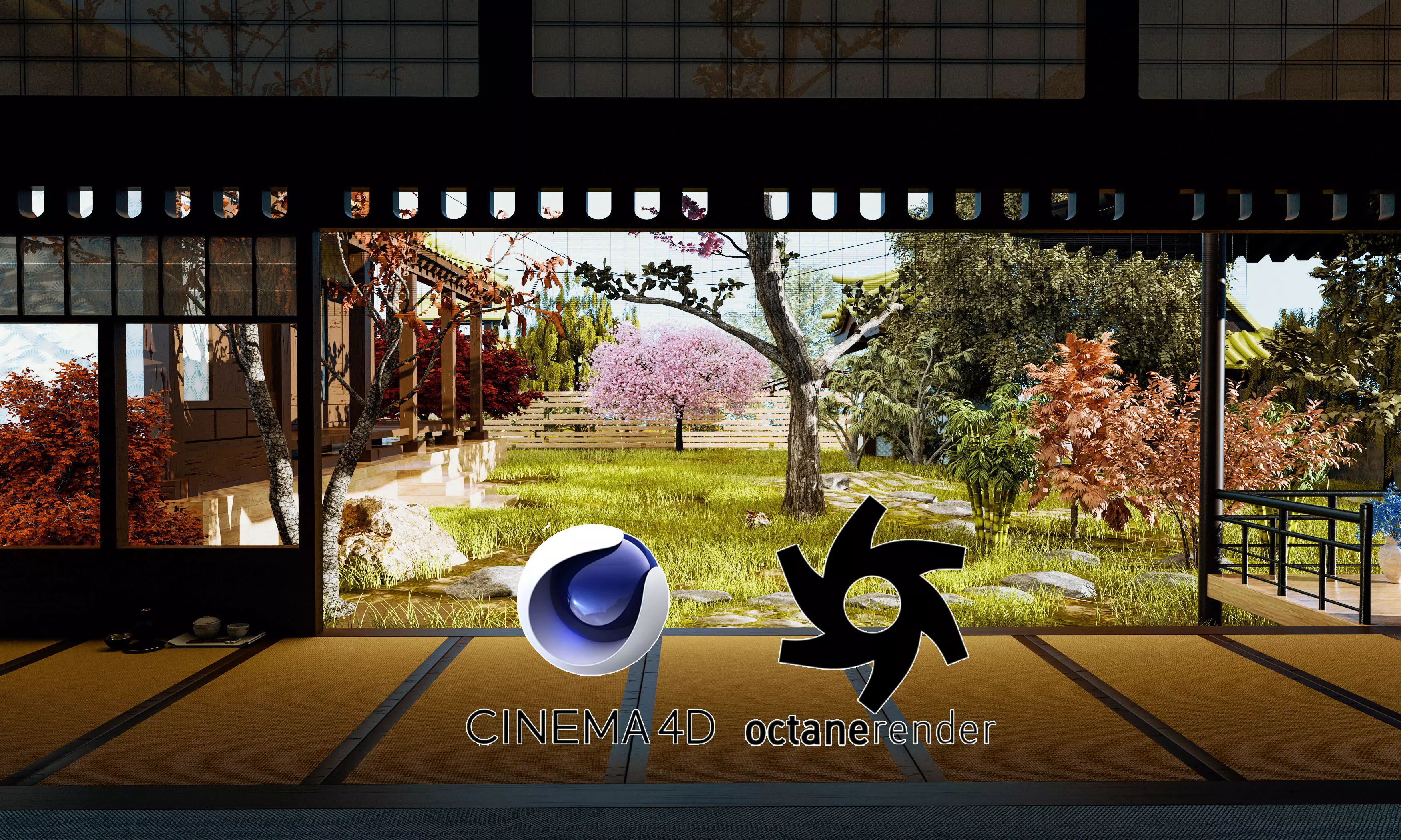 Japanese Stroll Garden Scene 3D model_0