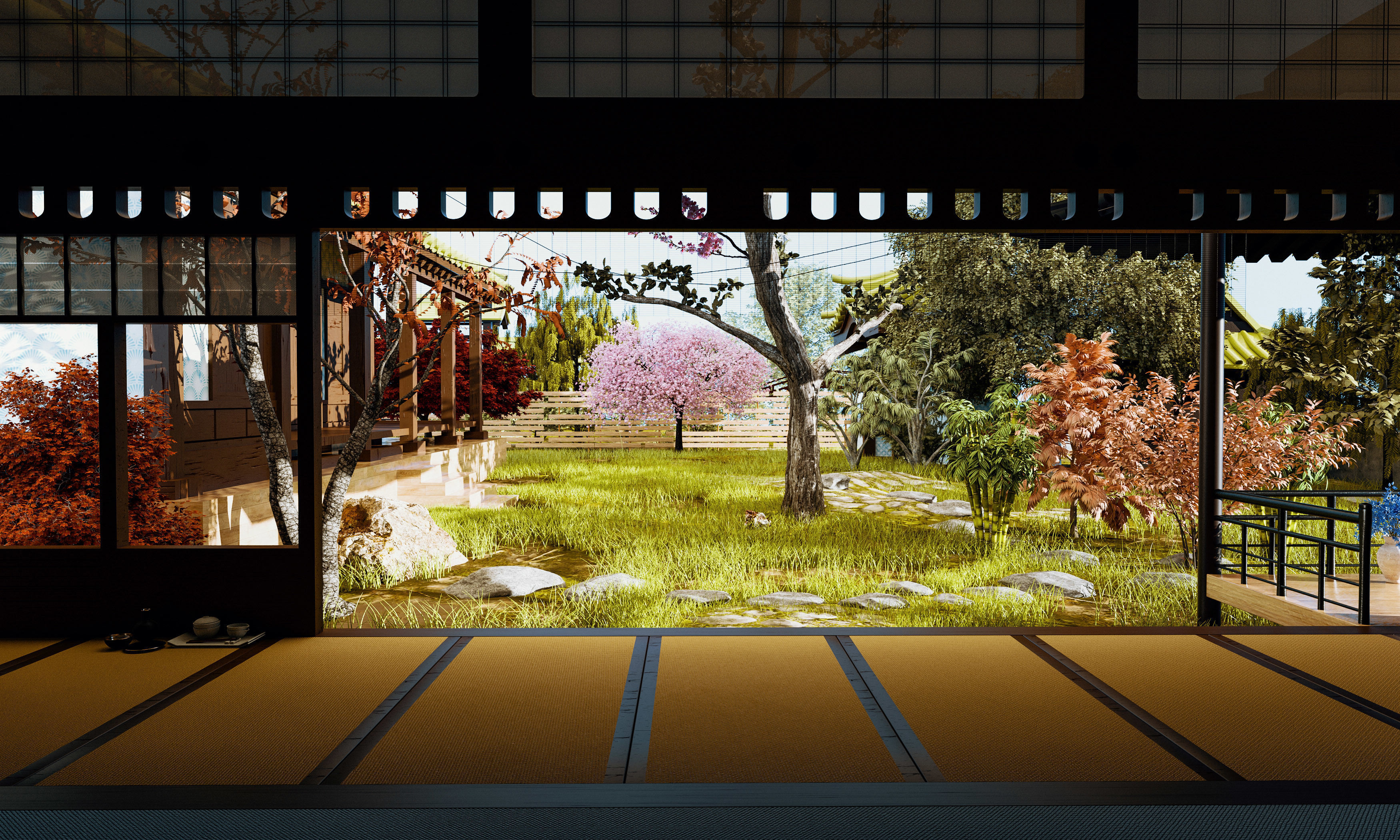 Japanese Stroll Garden Scene 3D model_1