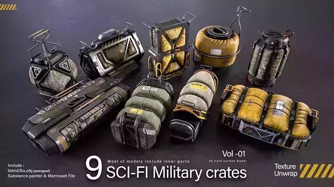 Sci-fi Military Crates Low-poly 3D model