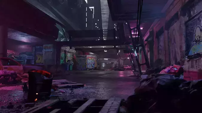 Cyberpunk Exterior Scene v3 3D model