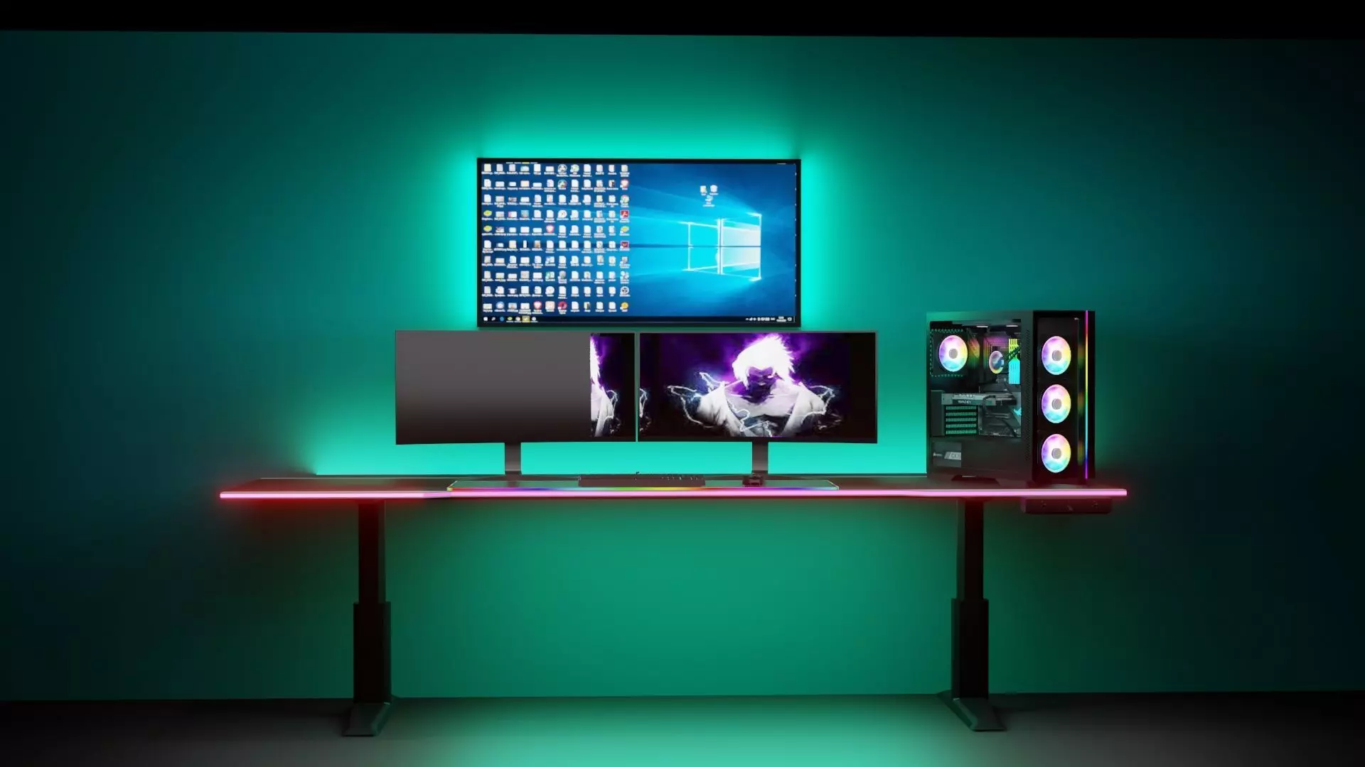 Ultimate RGB Gaming Setup - PC Desk Station Low-poly 3D model