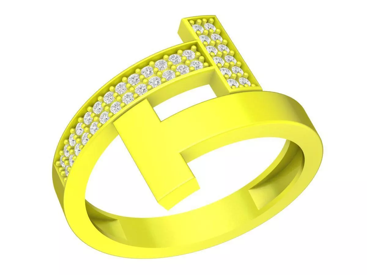 Modern Geometric T Shape Diamond Ring 3D Model 4388 3D print model