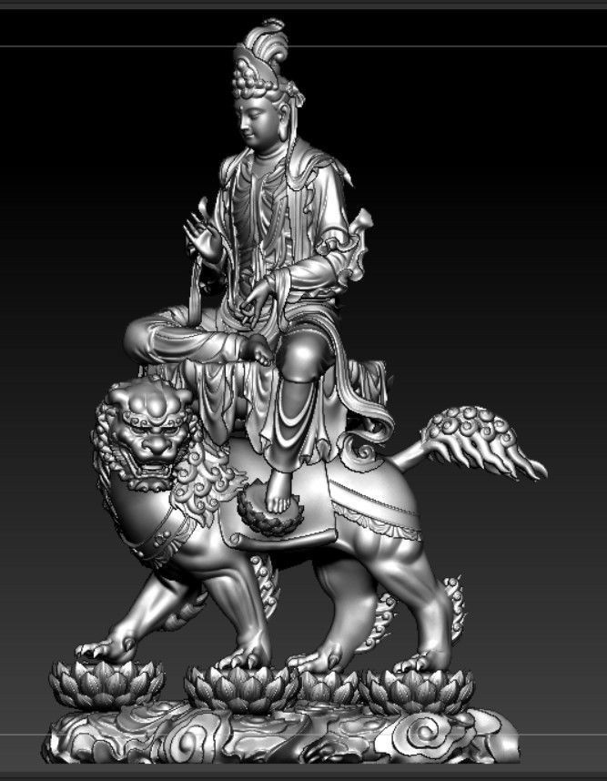 Buddha and Bodhisattvas Manjushri and Samantabhadra Bodhisattva 3D print model_10