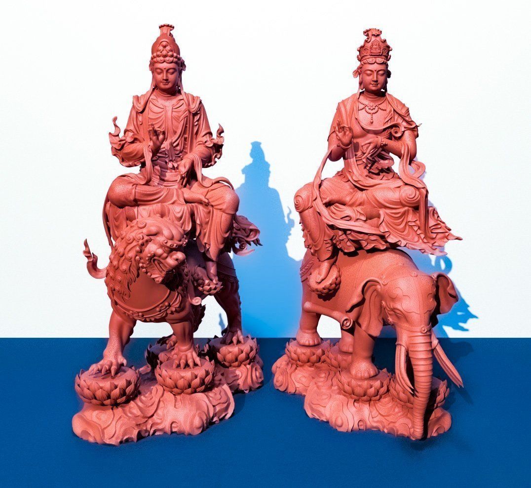 Buddha and Bodhisattvas Manjushri and Samantabhadra Bodhisattva 3D print model_8