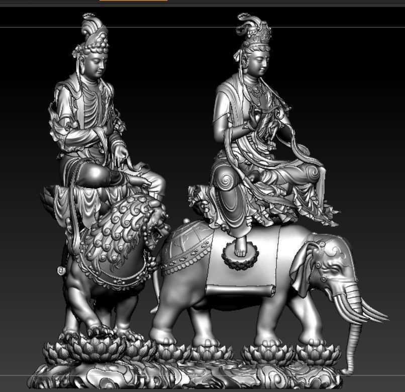 Buddha and Bodhisattvas Manjushri and Samantabhadra Bodhisattva 3D print model_6