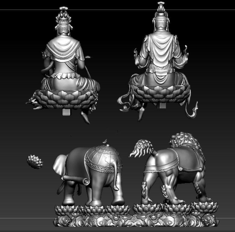 Buddha and Bodhisattvas Manjushri and Samantabhadra Bodhisattva 3D print model_24