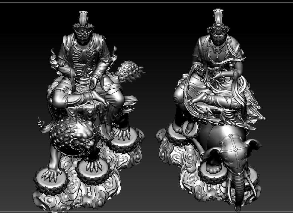Buddha and Bodhisattvas Manjushri and Samantabhadra Bodhisattva 3D print model_22