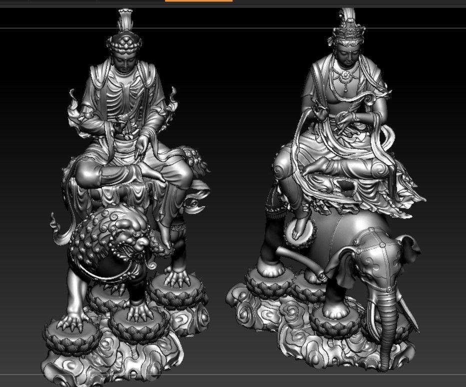 Buddha and Bodhisattvas Manjushri and Samantabhadra Bodhisattva 3D print model_3