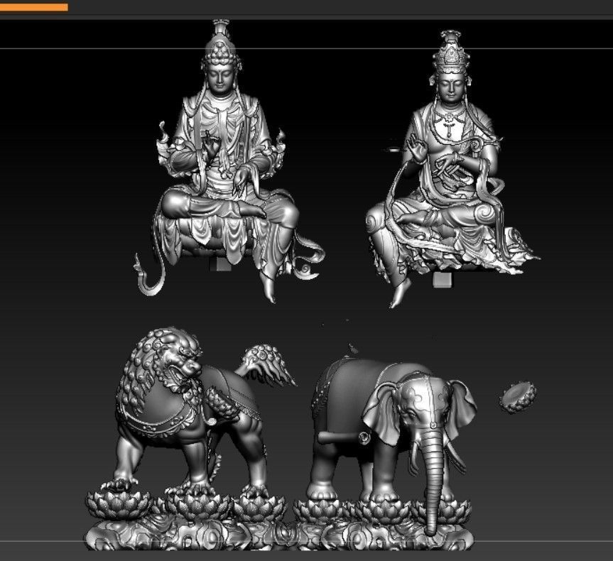 Buddha and Bodhisattvas Manjushri and Samantabhadra Bodhisattva 3D print model_23