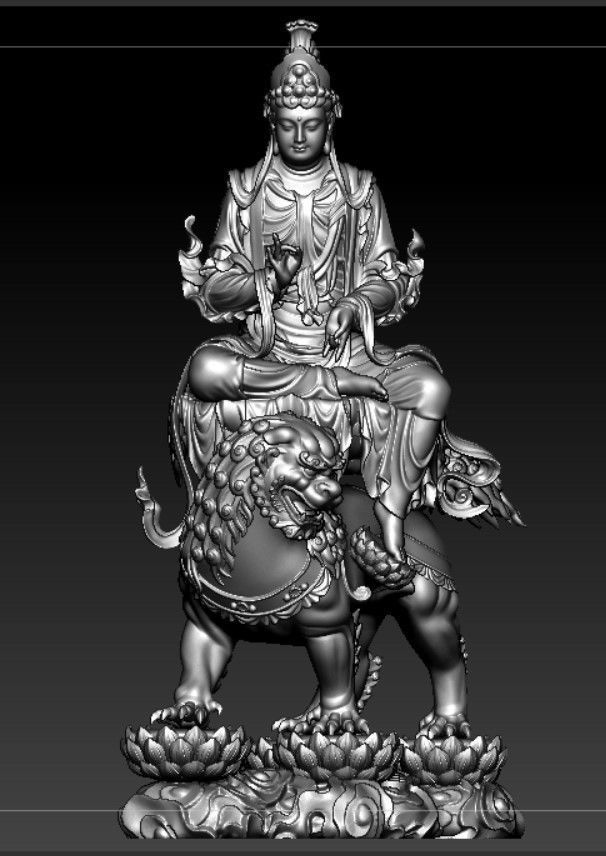 Buddha and Bodhisattvas Manjushri and Samantabhadra Bodhisattva 3D print model_9