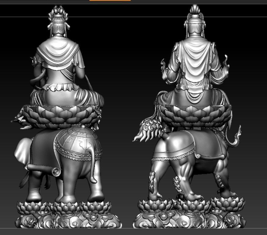 Buddha and Bodhisattvas Manjushri and Samantabhadra Bodhisattva 3D print model_21