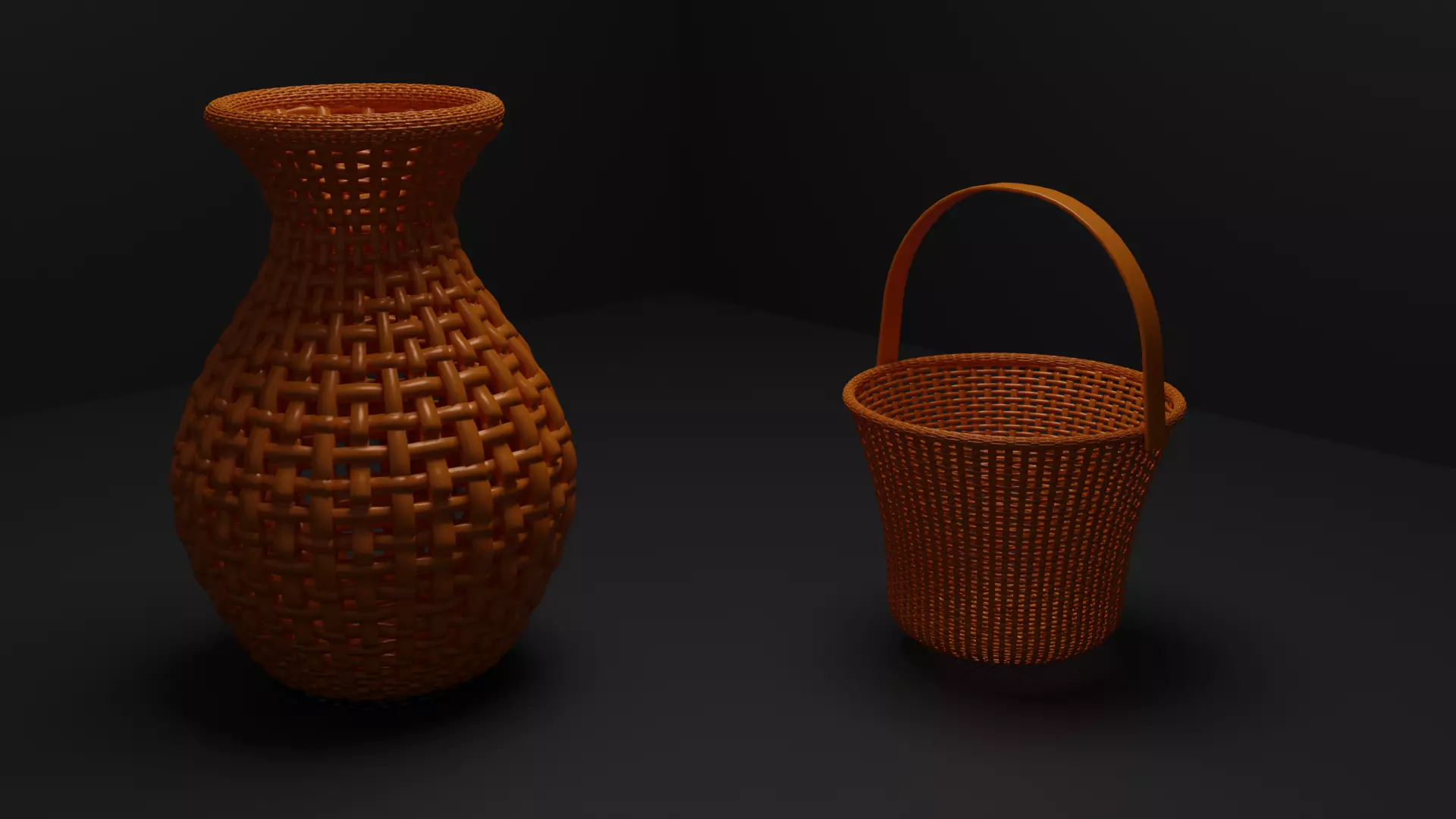 Rattan flower basket and flower pot Low-poly 3D model_0