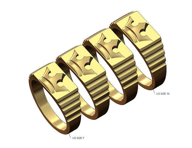 Undulated crown rectangular signet ring 3D print model