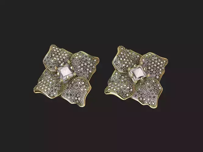 Diamond Princess cut Pave leaves Earrings stl verified