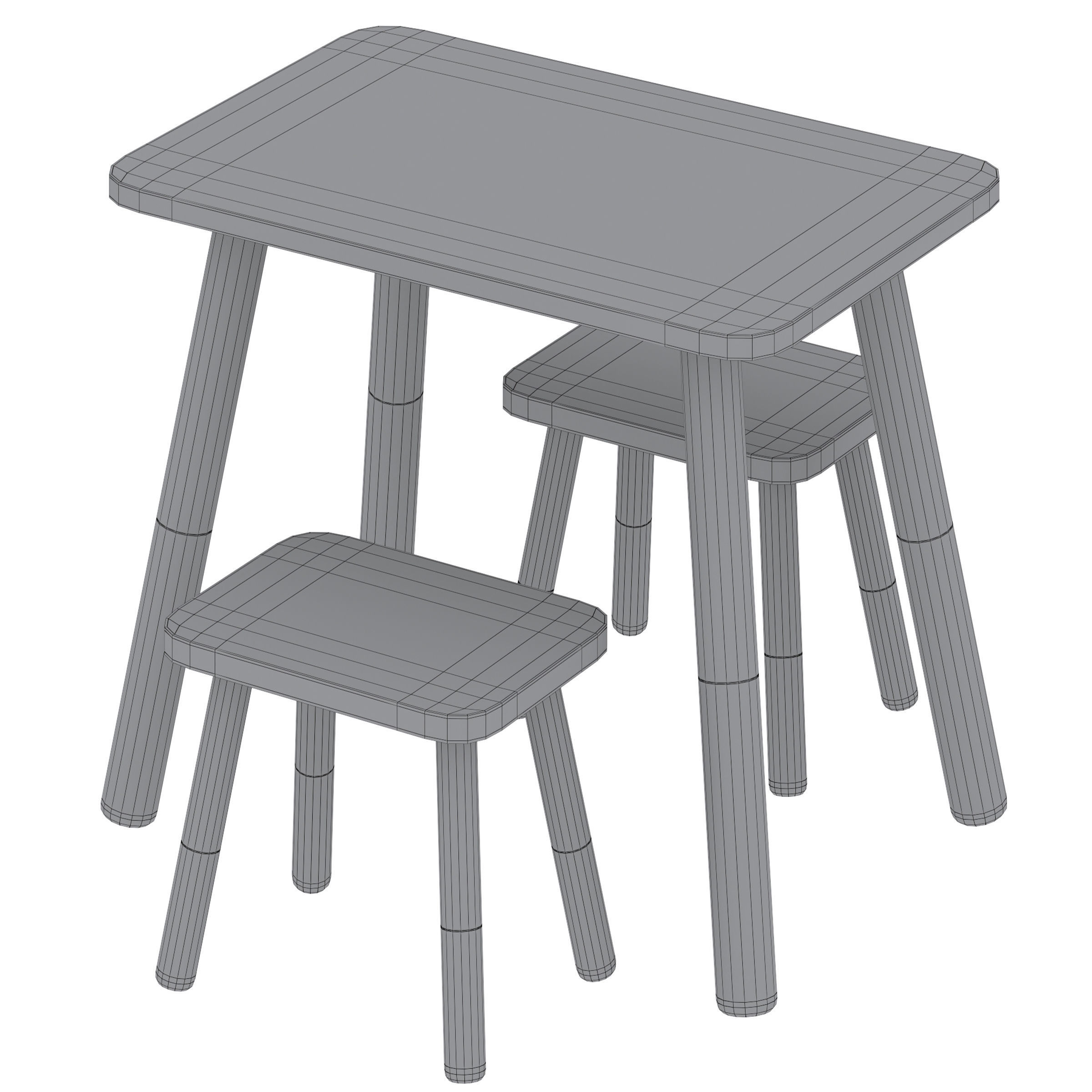Wooden children table and chairs by Sklum 3D model_3